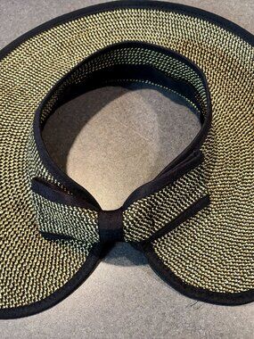 Sur La Tete Toyo Straw Braid Visor Black Tan Polyester Beach Cruise Cruise OS